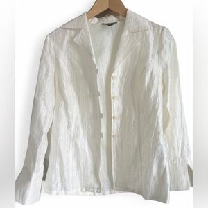 Vintage 90s Louben Womens White Linen Button Up Blazer Blouse Preppy Size 2